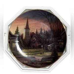 SUNDAY MORNING Plate Terry Redlin Heartland Collection Church Pine Trees Bank ++